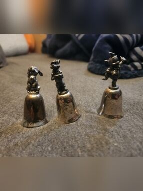 Vintage Silver Tone Decorative Figurine Bells - Rabbit, Fox, Pig